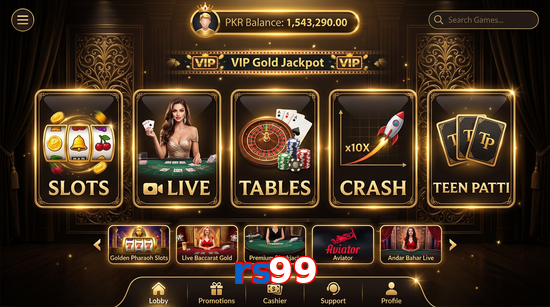 Main screen of Rs99 casino page for PK players