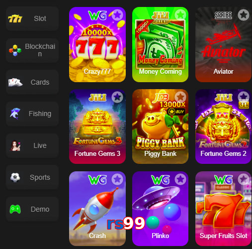 Main screen of Rs99 game page for PK players