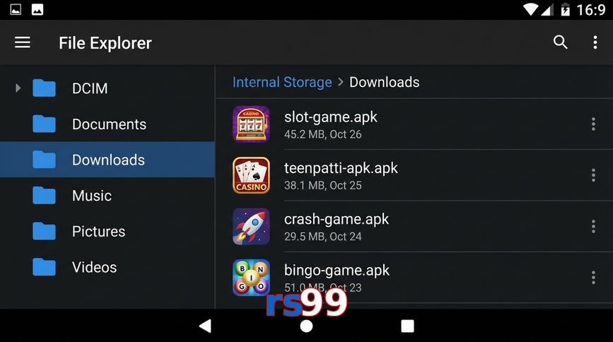 Main screen of Rs99 gameapk page for PK players